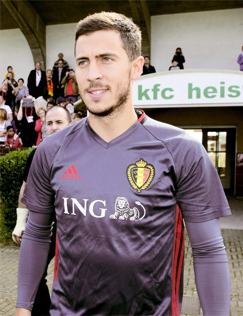 A man wearing a dark gray soccer uniform with a beard stands outdoors in front of a crowd.